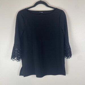 Ann Taylor Factory Women's Boat Neck Blouse Size XS Black Business Casual